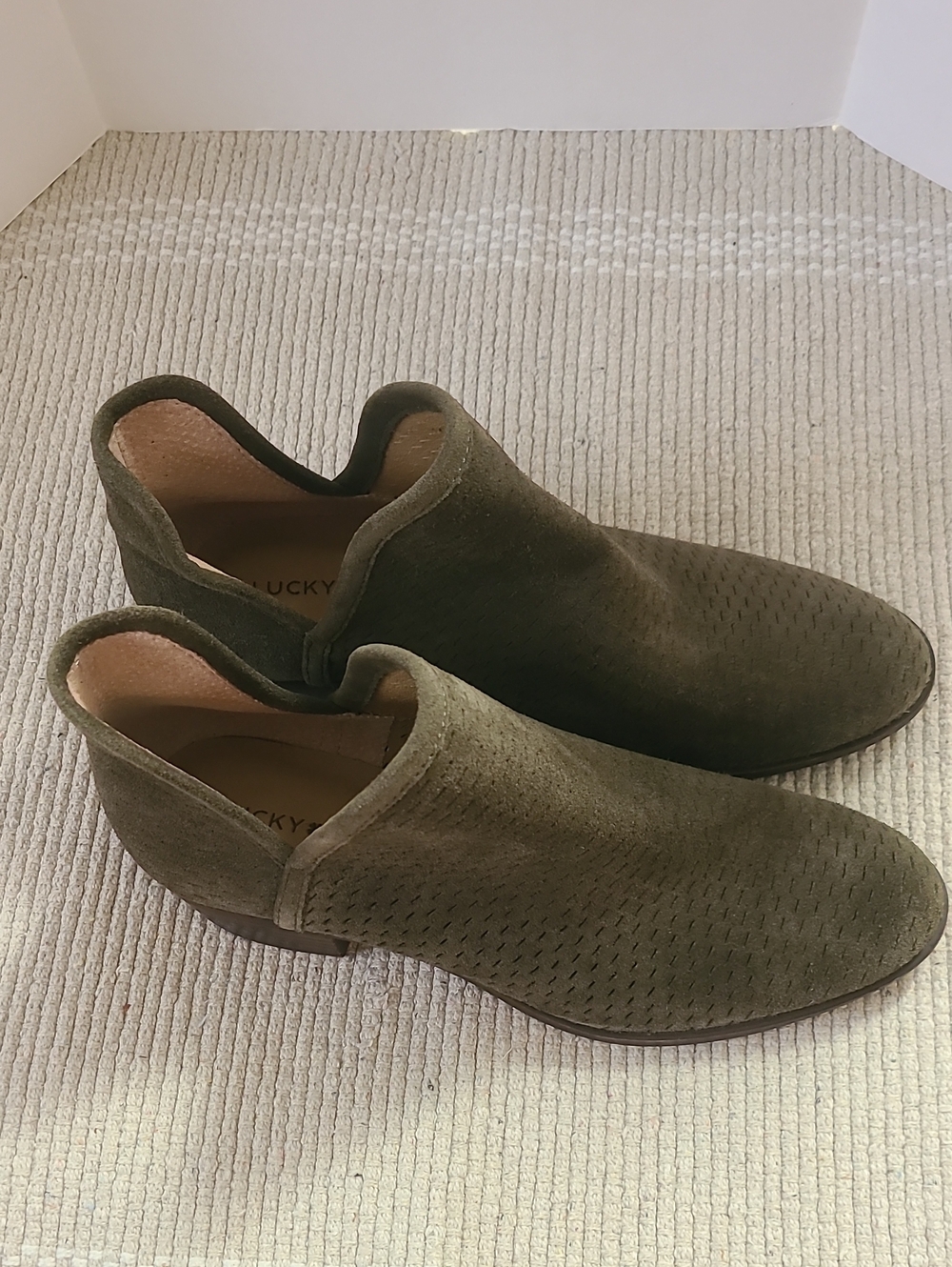 NWOT Lucky Brand Baley Women's Boho Chic Western Suede Leather Olive Green S 8 M